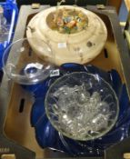 Quantity of items including 1930's glass lightshade, other glasswares, brassware's, pair of EP