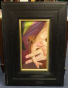 Piran Bishop, signed oil on canvas, Hands, 31cm x 16cm