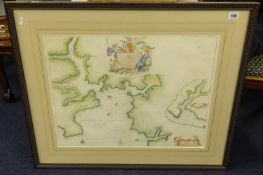 Seven antiquarian local Maps, comprising copper plate engraved sea charts of Plymouth, Dartmouth and