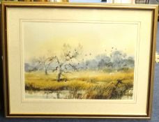 20th century signed watercolour, Leighton? 'Abandoned Orchard', 35cm x 50cm.