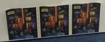 CINEMA COLLECTION of Star Wars mint sheet stamps (3) 10 x 24cm.