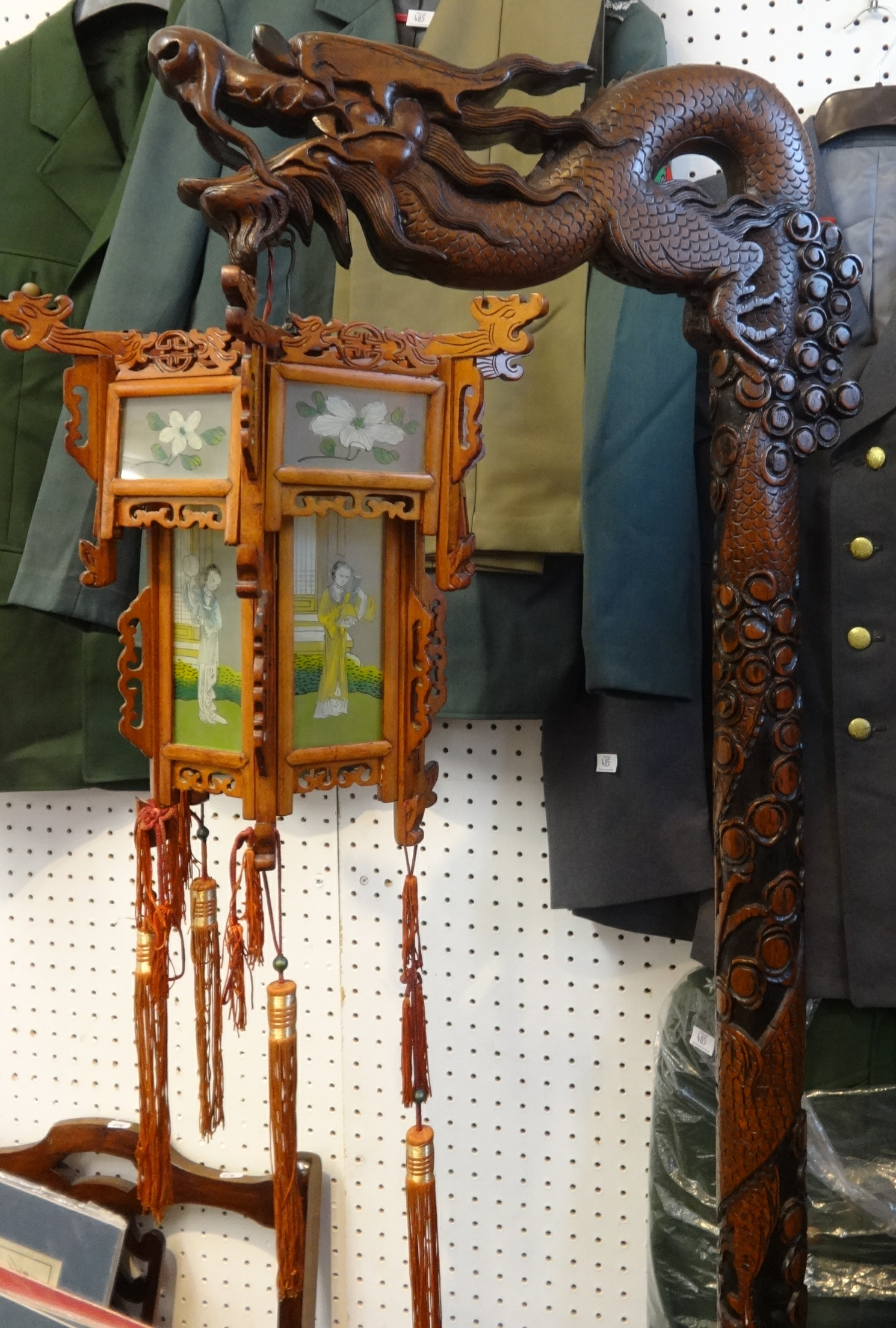 Mid 20th Century Chinese carved hardwood lantern standing light. - Image 2 of 2