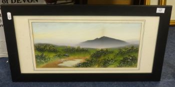 A pair of oils moorland scenes, pair of prints mounted and a pair of reproduction marine oils etc (