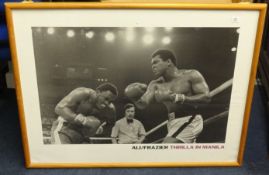 Collection of framed boxing photographs and memorabilia including Mohammad Ali, history of the