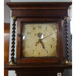 An early 19th Century oak long case clock with thirty hour movement, weight and pendulum, square