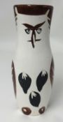 Pablo Picasso, Wood Owl, white glazed vase, painted in brown and black, signed 'Edition Picasso'