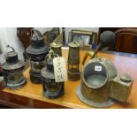 Binnacle compass, pair small corner lamps, storm lamp and a pair of Eccles lamps (7).