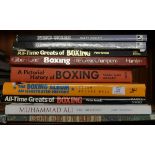 A collection of books on boxing, also boxing magazines.