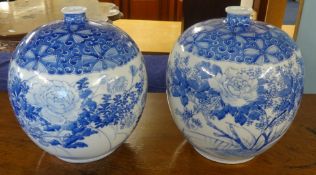 Pair of Japanese blue and white porcelain globular vases,