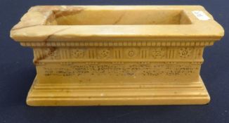 19th Century Grand Tour style carved alabaster inkstand formed as a sarcophagus with Latin script,