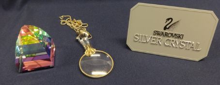 Swarovski Crystal Glass, prism and magnifying glass with chain, not boxed.