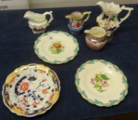 A pair 19th century Minton plates, another 19th century plate, 4 19th century and later jugs