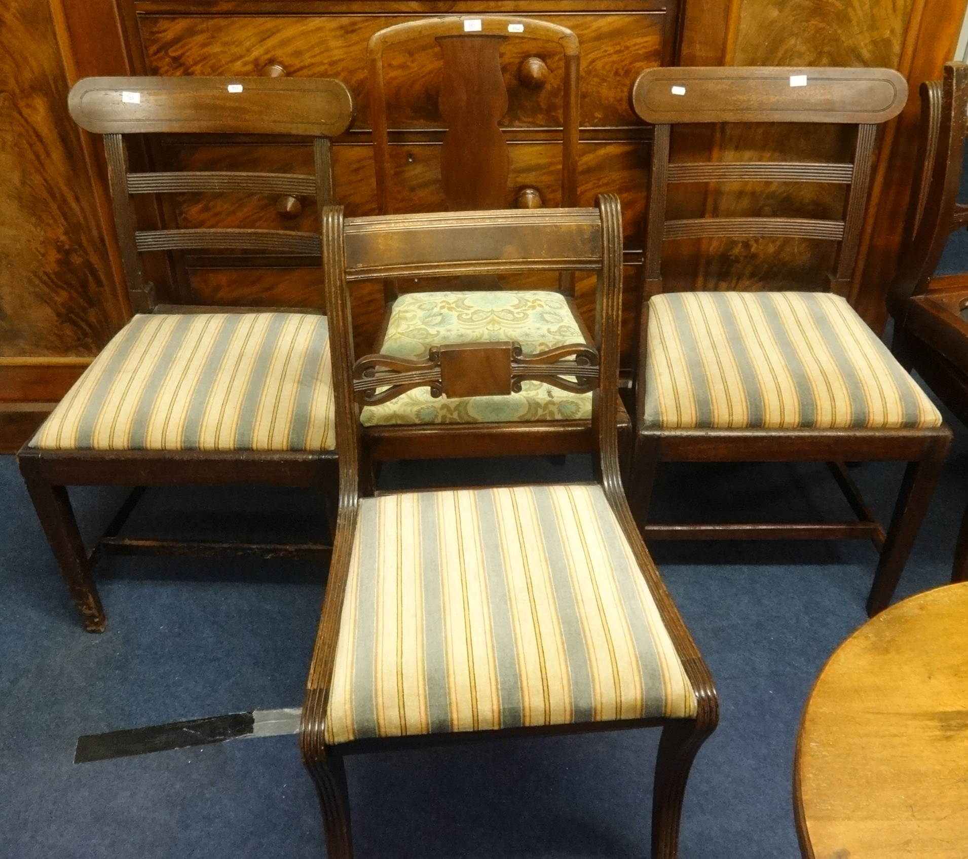 Eight assorted chairs & a corner cabinet