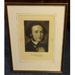 A set of 14 prints of Famous Classical Music Composers, signed, framed and glazed (14).