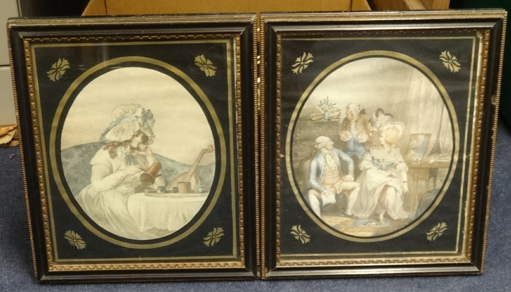 A pair of 19th Century prints and other pictures including reproduction Dutch School paintings on