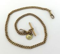 A 9ct gold watch chain with T bar approx 14gms.