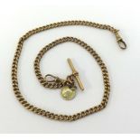 A 9ct gold watch chain with T bar approx 14gms.