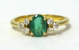 18ct emerald and diamond set ring, finger size N