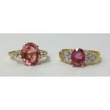 9ct and a 18K pink stone set dress rings (2)