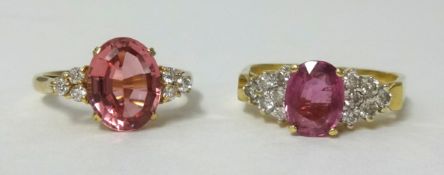 9ct and a 18K pink stone set dress rings (2)