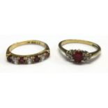 A 9ct six stone dress ring and another (2).