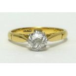 A 18ct diamond solitaire ring, the single stone approx 0.75ct, finger size L1/2.