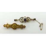 A 9ct amethyst and seed pearl brooch approx weight 2.70gms and another antique 15ct gold brooch (2.