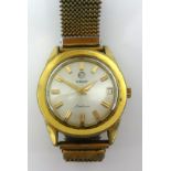 Rado, a gents star liner gilt wristwatch with date window, case no 59948 with expanding bracelet.