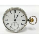Langford, London, a silver open face and keyless pocket watch, the white dial with roman numerals