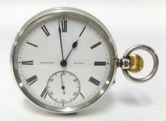 Langford, London, a silver open face and keyless pocket watch, the white dial with roman numerals