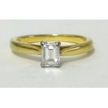 18ct diamond solitaire with emerald cut stone, finger size I