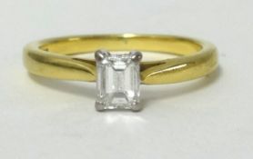 18ct diamond solitaire with emerald cut stone, finger size I