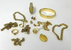 A collection of various gold jewellery approx 126gms (excluding a 9ct gold Tissot wristwatch)