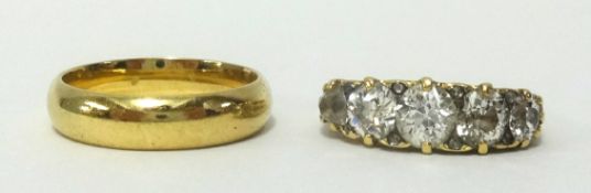 An antique 18ct gold diamond set five stone ring, weighing approx 2.50cts of graduated old cut