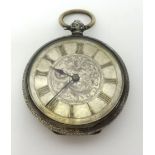 A Continental silver open face pocket watch, key wind movement.
