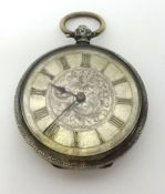 A Continental silver open face pocket watch, key wind movement.