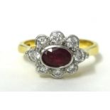 18ct ruby and diamond cluster ring, finger size N