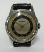 Movado, a small dial stainless steel vintage wristwatch 'Non- Magnetic' with leather strap.