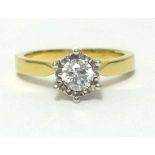 An 18ct diamond solitaire ring, the round cut diamond approx 0.50cts, finger size P.