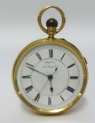 A 18ct gold open face keyless pocket watch, the dial stamped 'adjusted non magnetic' the back