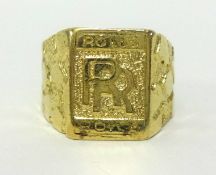 A 14ct gold gents ring, Rolls Royce approx 13.3gms, finger size T.