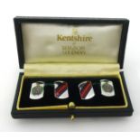 A pair of gents silver and enamelled cufflinks with a crest for The Royal Engineers.