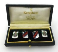 A pair of gents silver and enamelled cufflinks with a crest for The Royal Engineers.
