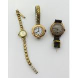 Excalibur, ladies 9ct gold Inca block traditional wristwatch (13.4gms), another 1940's 9ct gold