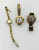 Excalibur, ladies 9ct gold Inca block traditional wristwatch (13.4gms), another 1940's 9ct gold