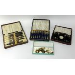 A mixed lot of part plated cutlery set, general jewellery, watches and cutlery etc.