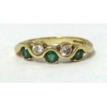 9ct Emerald and diamond five stone ring, finger size N