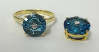 Modern blue stone set ring and pendant