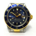 Rolex, Oyster Perpetual Date Submariner, a gents steel and gold wristwatch with blue dial, 1000