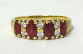 18K ruby style and diamond ring, finger size P